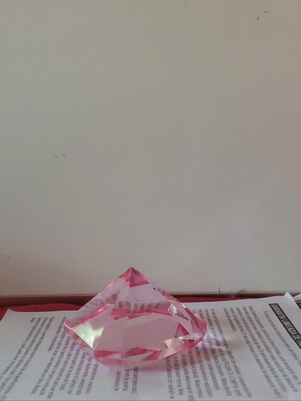 Large, Pink, Crystal, Diamond-Shaped Paper Weight